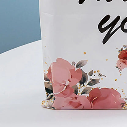 Thank You Flower Gift Bags For Small Business Plastic Shopping Bag Wedding Birthday Present Package Storage With Handle 10PCS