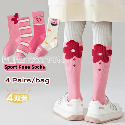4 Pairs Children's Long Socks Boys Geometric Tennis Socks Soccer Socks Autumn Winter Teenager Basketball Socks Knee Sock