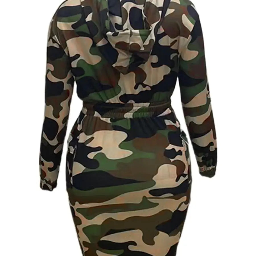 4XL 5XL LW Plus Size Camo Print Side Pocket Design Cargo Dress New In Women Spring Hooded Collar Full Print Knee Length Dresses