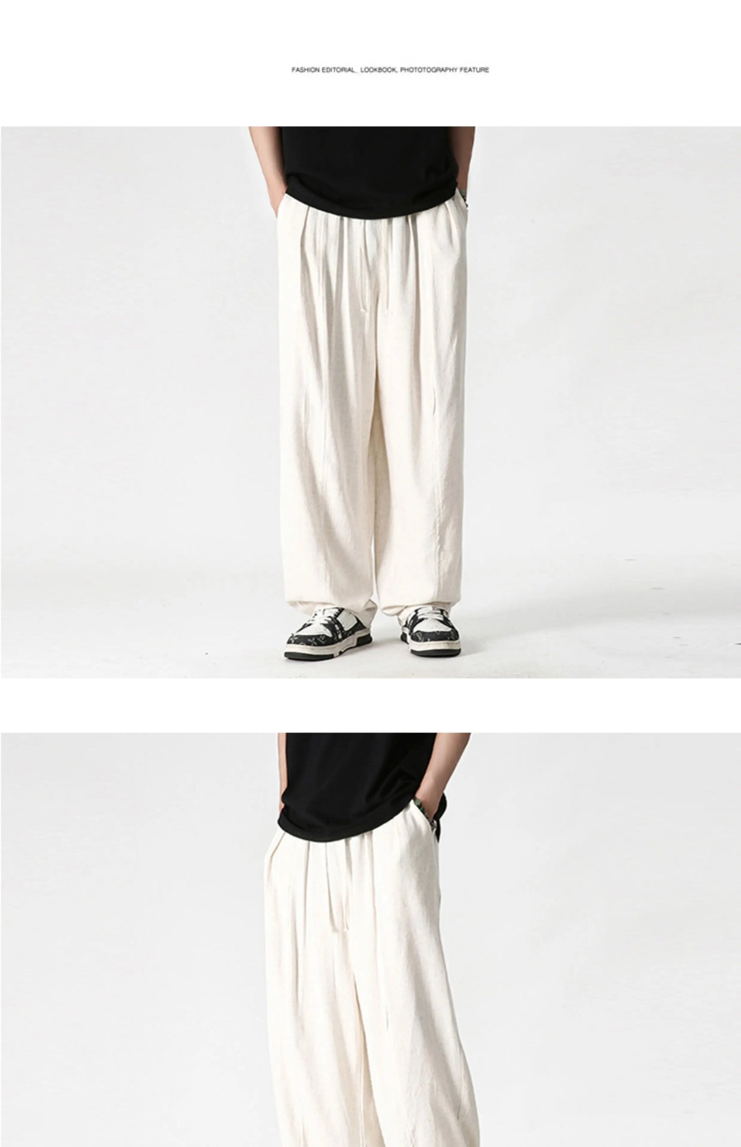 Summer Wide Leg Pants Men's Cotton Linen Harun Loose Pants Men Casual Elastic Waist Circumference Lantern Trousers Plus Size 5XL