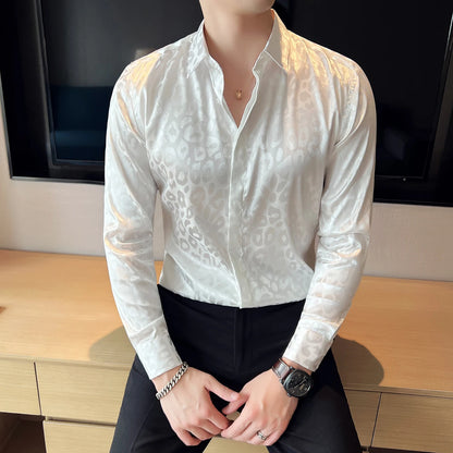 2022 Autumn Fashion Zebra Pattern Printed Shirts Mens Luxury Business Slim Fit Dress Shirt Male Long Sleeve Bright Formal Shirt