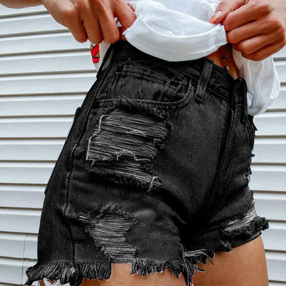 2012 Fashionable Gap Denim Shorts Women's Bite Finger Printing Cross-border E-commerce Amazon Style Breaking Shorts