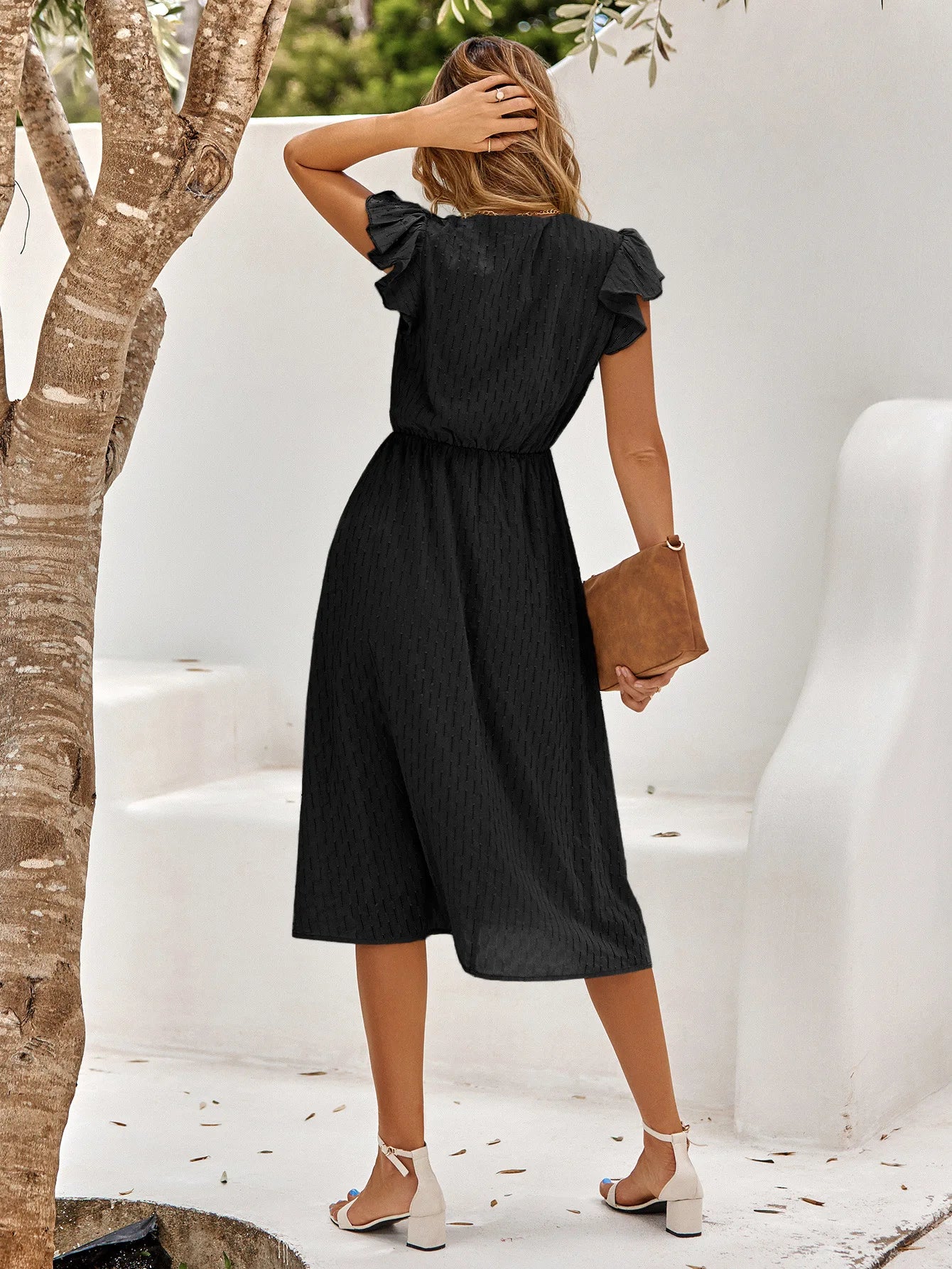 2025 New Summer Dress Women Casual Solid V-neck High Waist Fresh Wind Midi Dresses For Women Elegant Boho White Dress Vestidos