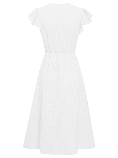 2025 New Summer Dress Women Casual Solid V-neck High Waist Fresh Wind Midi Dresses For Women Elegant Boho White Dress Vestidos