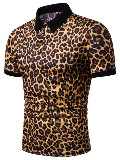 3 Colors!Men's Leopard Print Breathable Short-sleeved Shirt Fashion Lapel T-shirt Thin Casual Top Shirts for Men
