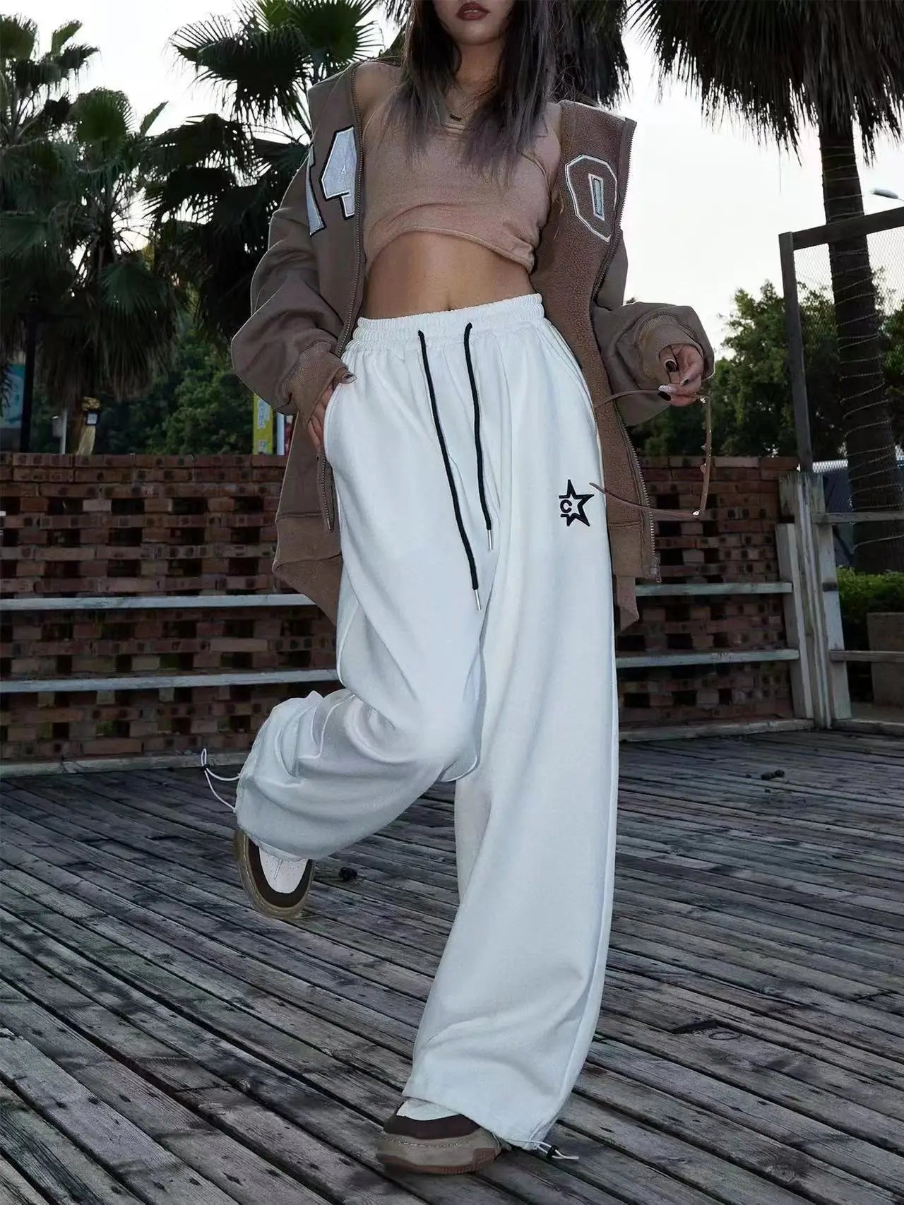 American Star Print Women Oversized Pants High Waist Loose Casual Sports Pants for Women Spring Summer Thin Woman Trouser Y2K