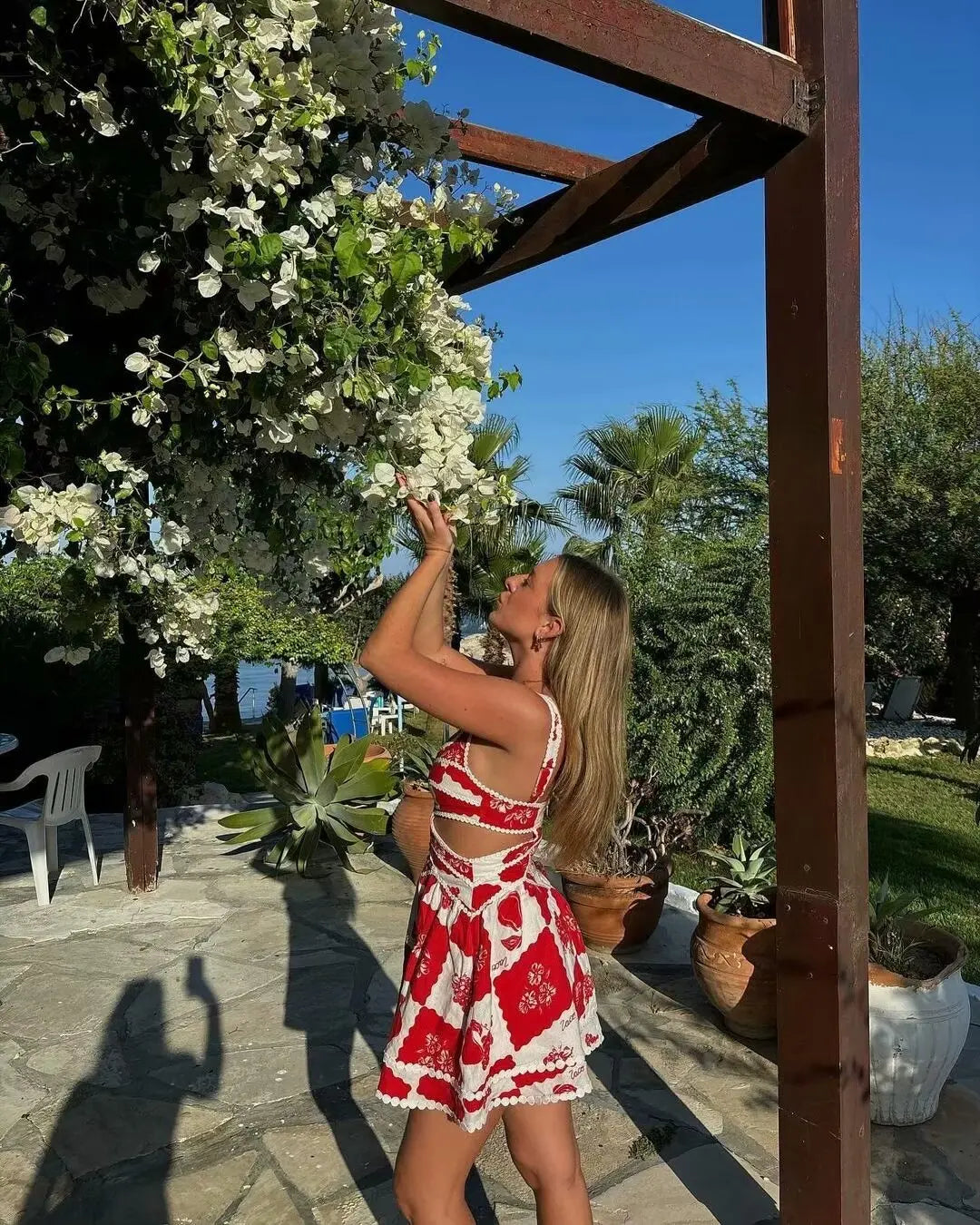 American retro suspender dress for women summer new style bohemian style waist hollow A-line short skirt