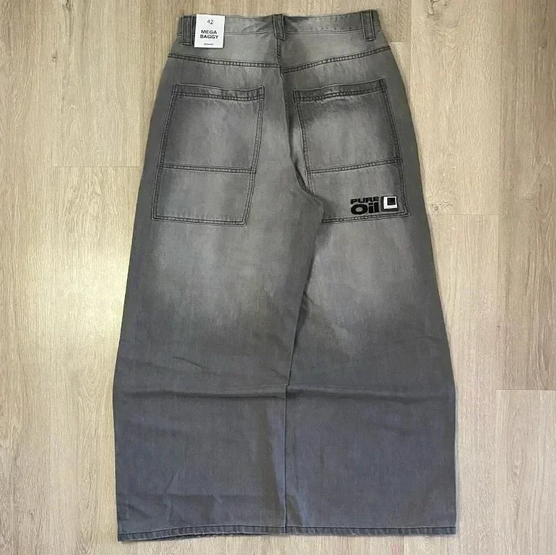 Street wear SOUTHPOLE women's jeans Y2K new Harajuku hip-hop black pants washed and ground white baggy jeans Gothic wide pants