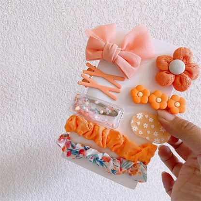 Autumn Winter 8Pcs Kids Hairclip Cartoon Bear Cute Bowknot Baby Princess Hair Accessories Newborn Cream Color Hairclips For Girl