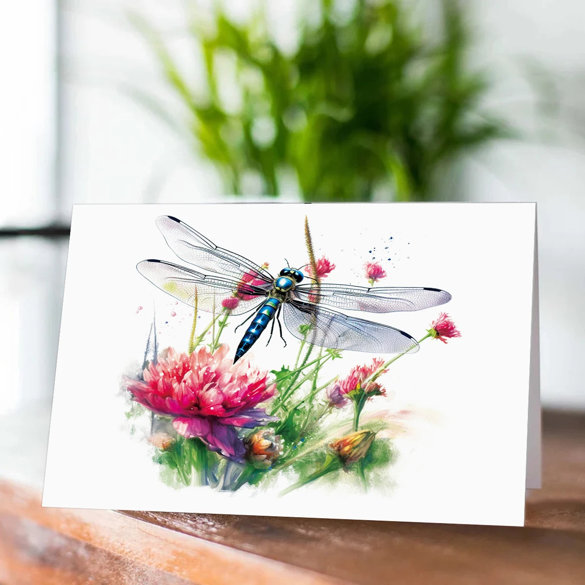 12pcs Watercolor Esign Dragonfly Flower Greeting Cards With Envelopes For Thank You Gifts, Birthday Congratulation, Wedding Wish