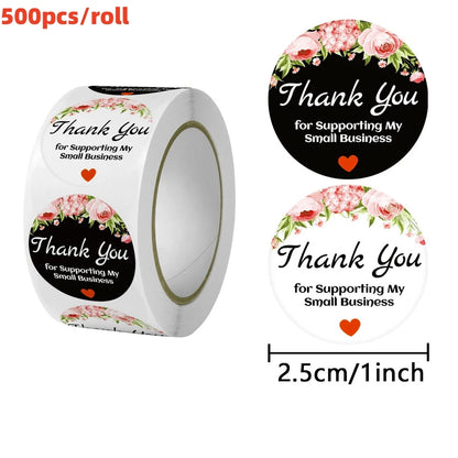 50-500pcs Thank You For Supporting My Small Business Flower Sticker Gift Packaging Seal Label Scrapbook Stationery Sticker 1inch