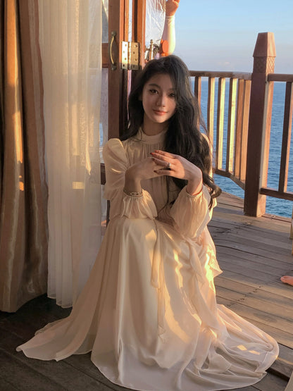 Beach Style Chiffon Y2k Mini Dress Office Lady Casual Long Sleeve Elegant One Piece Dress Korean Fashion Clothing Summer 2023