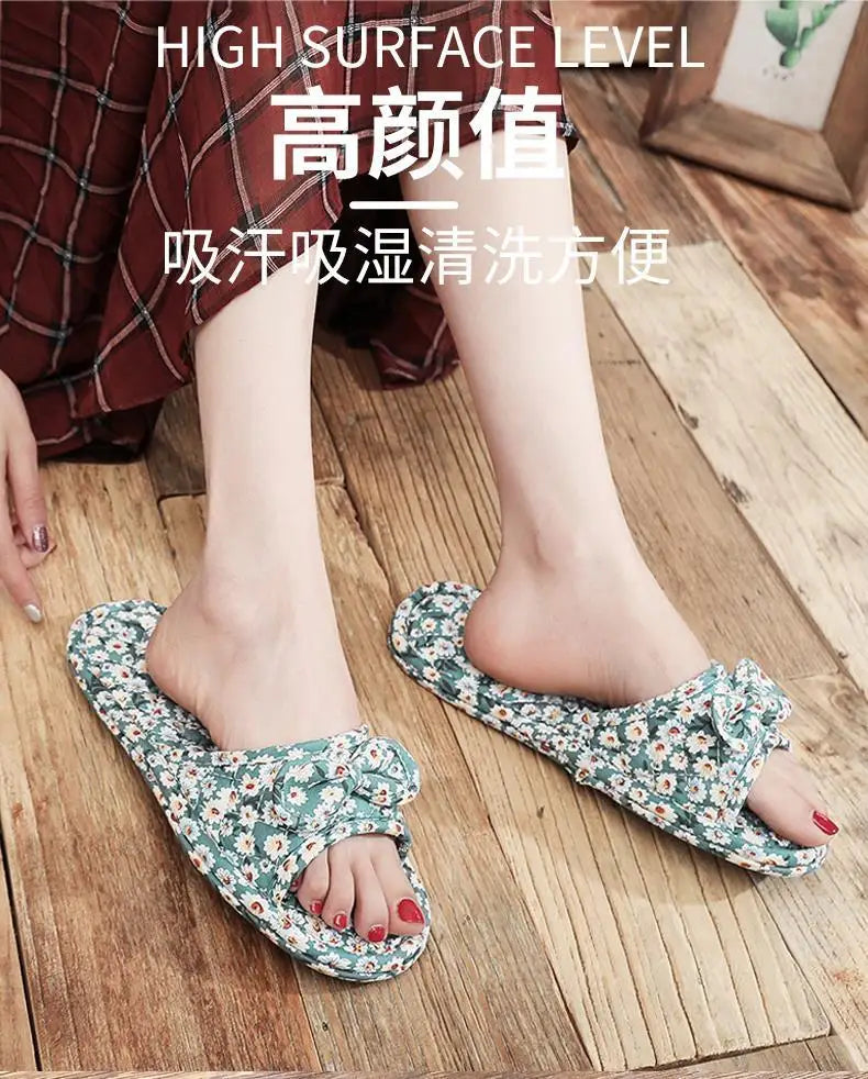 2024 Cotton Shoes Women Household Slippers Indoor Floor Flip Flops Summer Simple Mute Slides Home Sandals Zapatos De Mujer