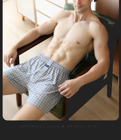 4pcs Male Arrow Pants Men Cotton Plaid Boxers Shorts Loose Mid-Waisted Men's Plus Size Underwear Homewear Comfortable Panties