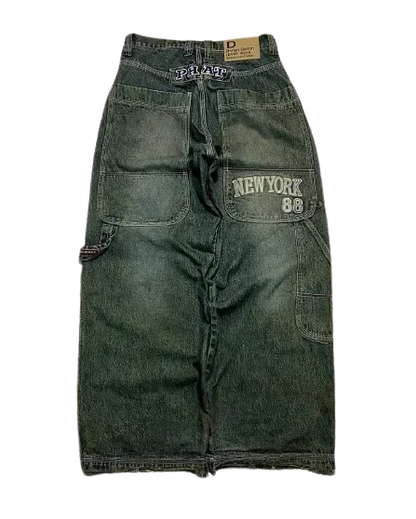 Street wear SOUTHPOLE women's jeans Y2K new Harajuku hip-hop black pants washed and ground white baggy jeans Gothic wide pants