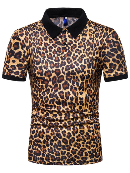 3 Colors!Men's Leopard Print Breathable Short-sleeved Shirt Fashion Lapel T-shirt Thin Casual Top Shirts for Men
