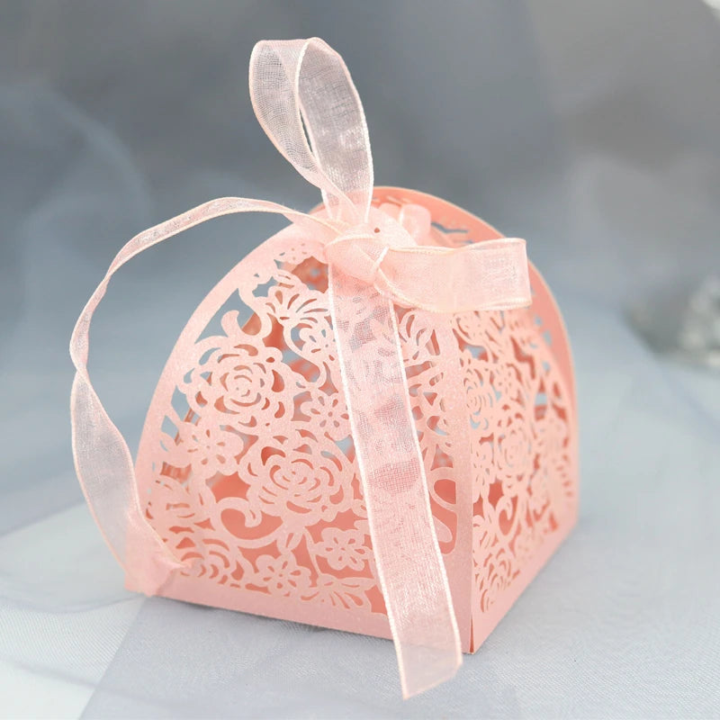 25/50/100pcs Laser Hollow Cut Wedding Candy Boxes with Thank You Tag Valentine's Day Gift Chocolate Packaging Box Party Favors