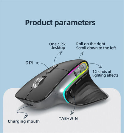 2.4G Wireless Mouse Bluetooth RGB Rechargeable Ergonomic Design Computer Mice For Computer Gaming Office