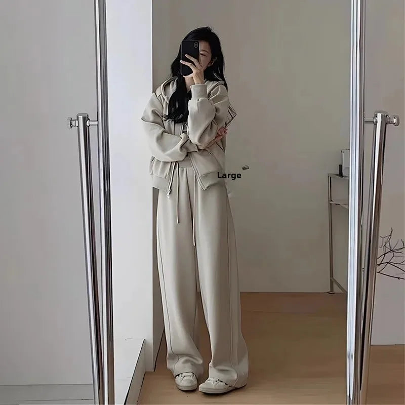 Autumn/Winter 2024 New Tea Matching Women's Clothing Set Plus Size Elegant Casual Salt System Sweatshirt Two-Piece Suit