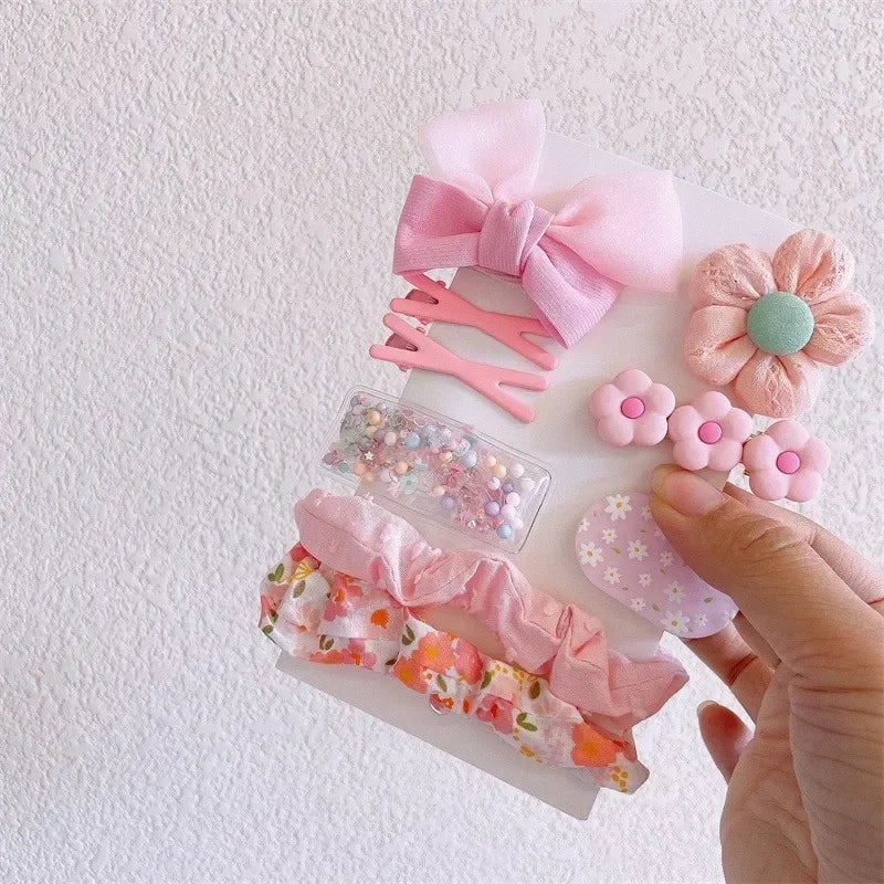 Autumn Winter 8Pcs Kids Hairclip Cartoon Bear Cute Bowknot Baby Princess Hair Accessories Newborn Cream Color Hairclips For Girl
