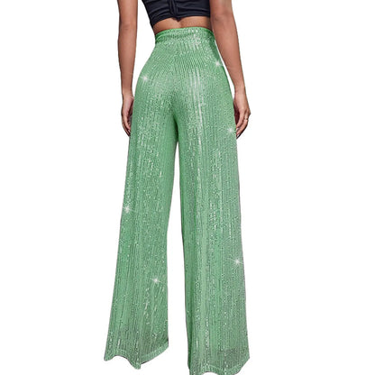 Women's Fashion Solid Color High Waist Sequin Side Zipper Draped Wide Leg Pants Pants for Women Women’s Pants Women’s Pants 2024