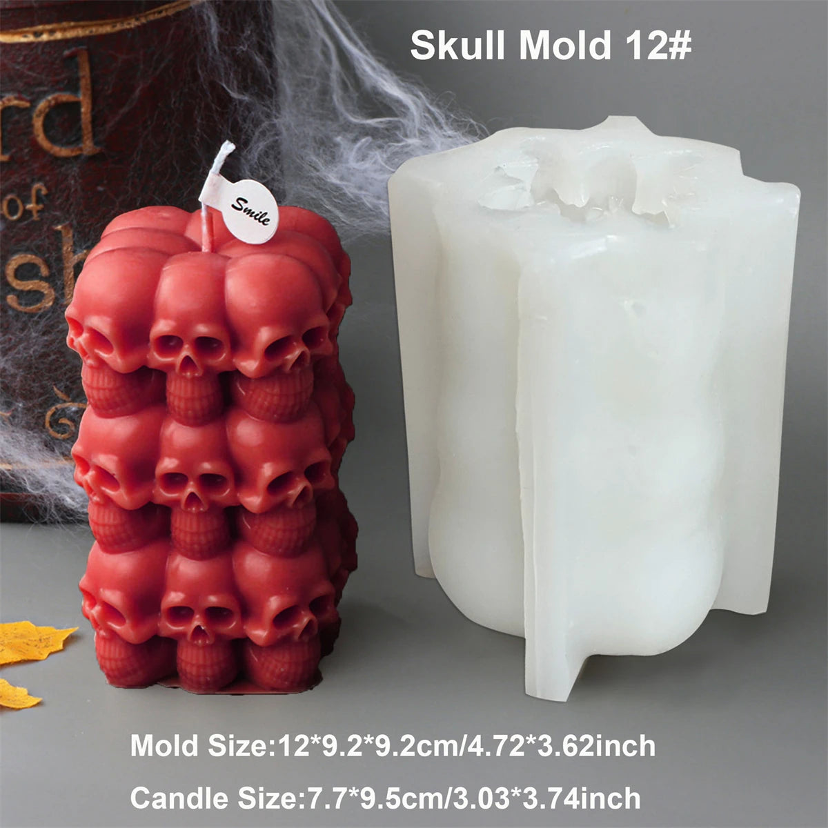 Square Pumpkin Candle Silicone Molds 3D Skull Pillar Candle Mold for DIY Ghost Pumpkin Epoxy Resin Halloween Party Home Decor