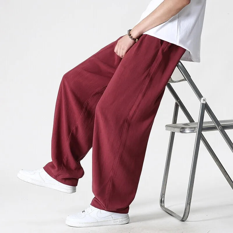 Summer Wide Leg Pants Men's Cotton Linen Harun Loose Pants Men Casual Elastic Waist Circumference Lantern Trousers Plus Size 5XL