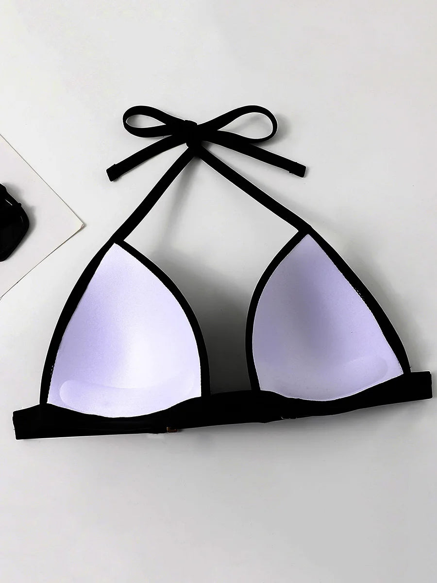 2025 Halter Bra Cup Bikini Sexy Swimsuit Female White Swimwear Women Push up Bikini set Brazilian Bathing Suit Bandeau Swim suit