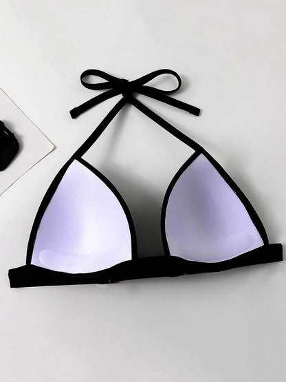 2025 Halter Bra Cup Bikini Sexy Swimsuit Female White Swimwear Women Push up Bikini set Brazilian Bathing Suit Bandeau Swim suit