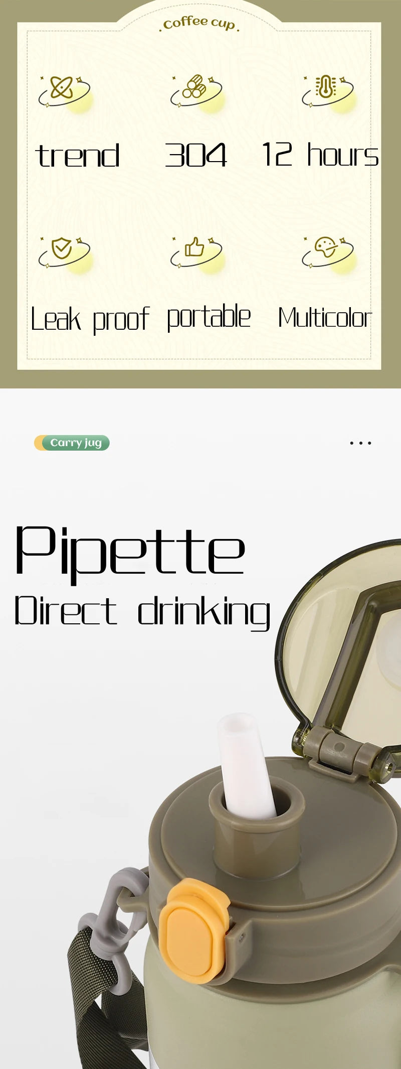 Stainless Steel Thermo Bottle Thermal Water Bottle Large Capacity Tumbler Portable Cold Hot Drinks Thermos Cup Fitness Cold Hot