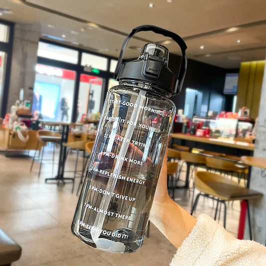 2 Liter Sports Water Bottle With Straw Men Women Fitness Water Bottles Outdoor Cold Water Bottlesc With Time Marker Drinkware1