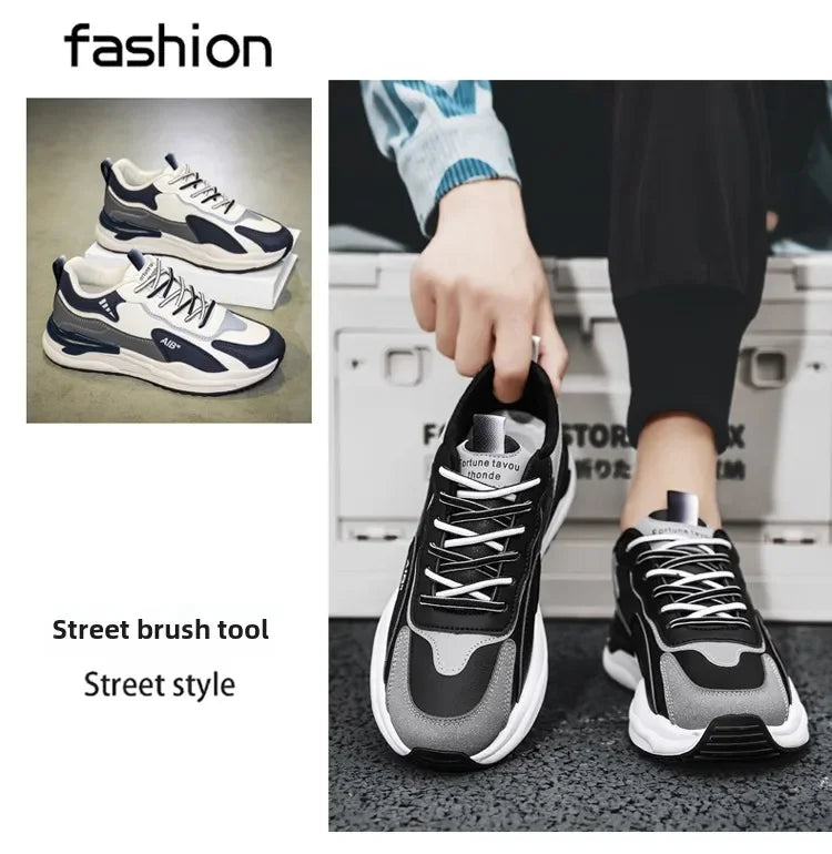 Summer Men's Shoes New Breathable Leather Face Casual Sports Shoes Korean Trendy Versatile Thick Bottom Shoes Casual Old Dad Sho