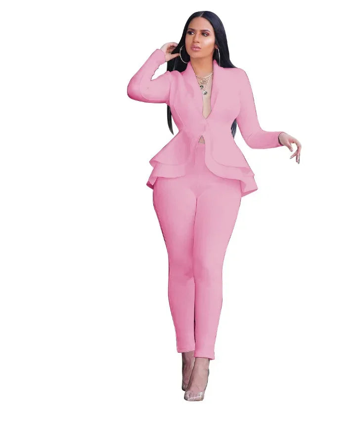 Women's L-XL Plus size Fashionable ruffled edge air layer professional uniform casual set and atmospheric showcasing