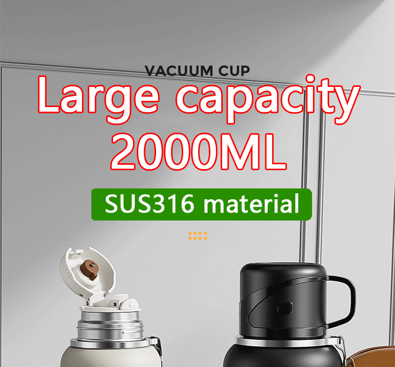 2L Thermal Water Bottle Large Capacity With Straw Stainless Steel Thermos Bottle Cold and Hot Water Bottle Sport Thermos Cup
