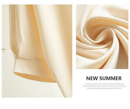 2025 New In Summer Satin Silk Half-Sleeve Tee Tops Basic Solid Women‘s T-Shirt Casual O-neck Thin Shirts Ladies Loose Blouses