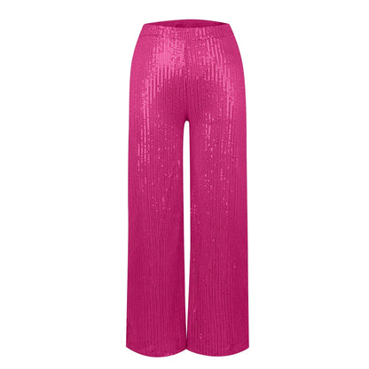 Women's Fashion Solid Color High Waist Sequin Side Zipper Draped Wide Leg Pants Pants for Women Women’s Pants Women’s Pants 2024