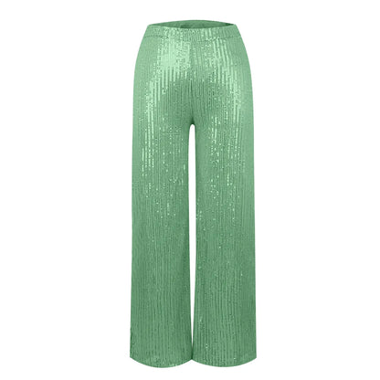 Women's Fashion Solid Color High Waist Sequin Side Zipper Draped Wide Leg Pants Pants for Women Women’s Pants Women’s Pants 2024