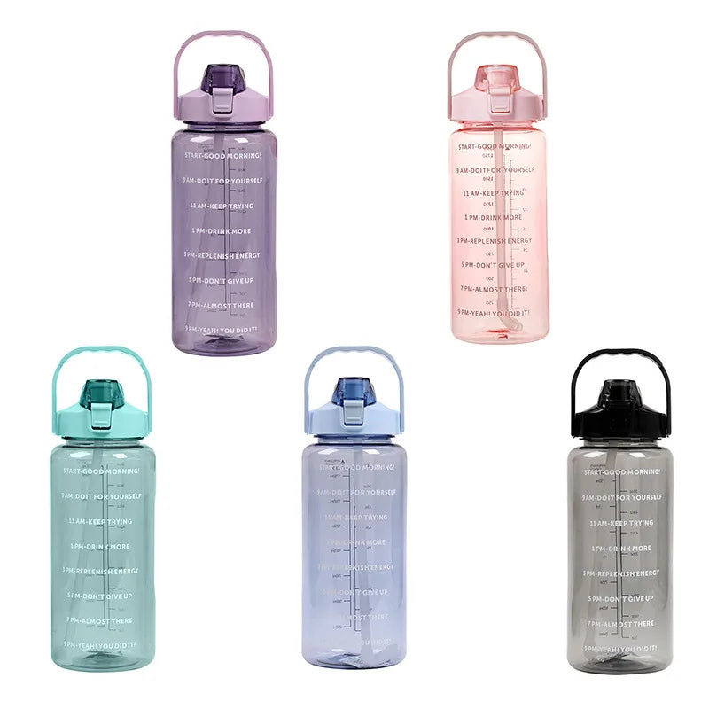 2 Liter Sports Water Bottle With Straw Men Women Fitness Water Bottles Outdoor Cold Water Bottlesc With Time Marker Drinkware1