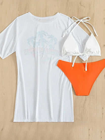 Women Swimwear Bikini 3pcs Set Beachwear Swimsuit Panties Bras Set Female Swimsuit Three-pieces Bikini Set Bather Bathing Suit