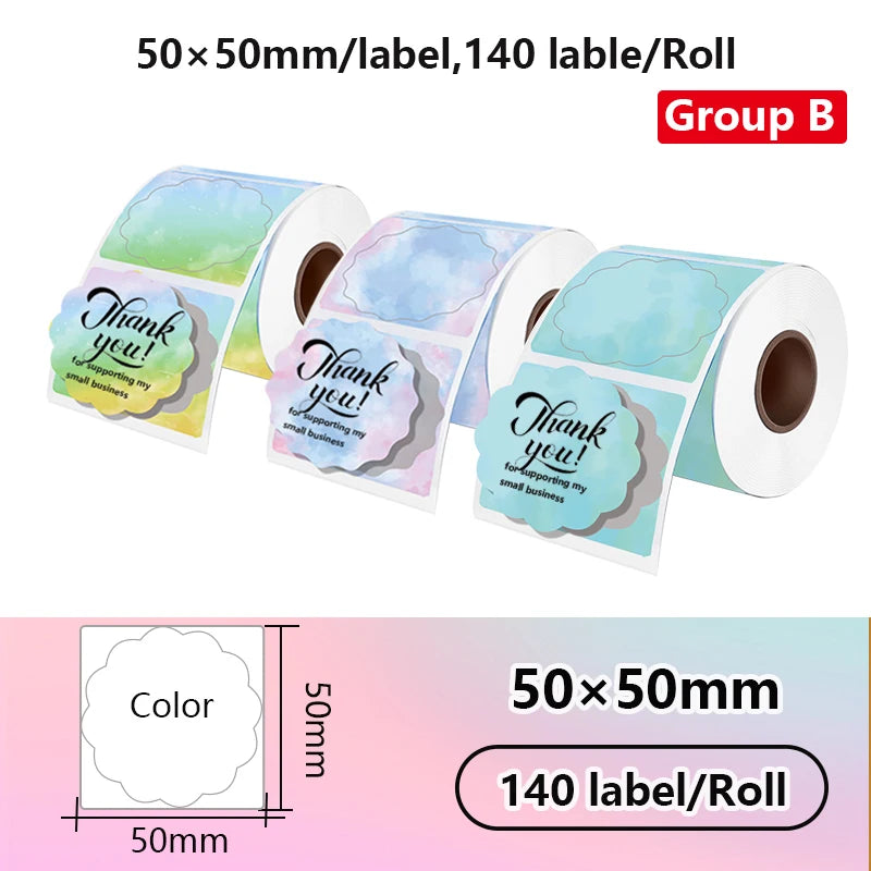3 rolls Gift thank-you 50x50mm thermal label stickers, suitable for phomemo label printers gradient-color thermal label paper.