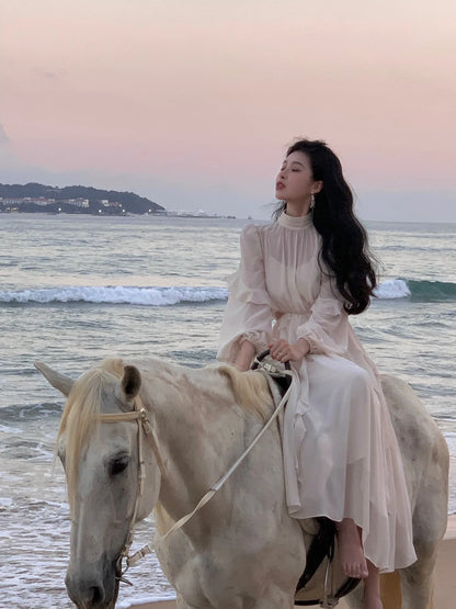 Beach Style Chiffon Y2k Mini Dress Office Lady Casual Long Sleeve Elegant One Piece Dress Korean Fashion Clothing Summer 2023