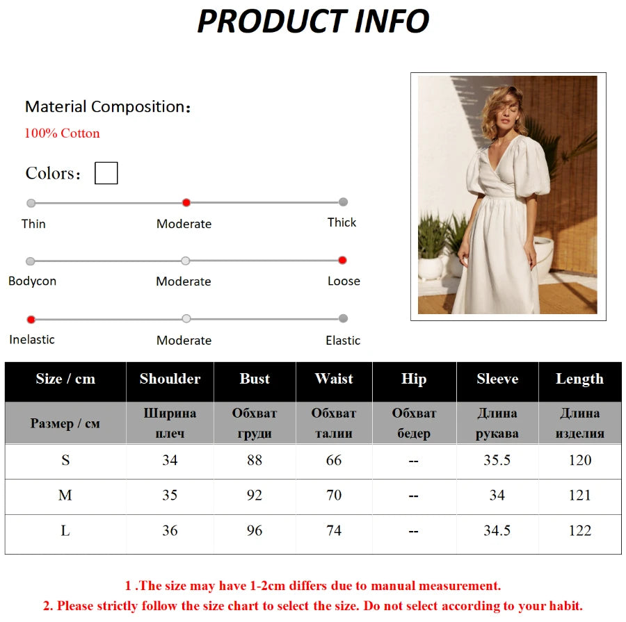 Bornladies 100% Cotton V-neck Waist Cinched Dress Unique Lantern Sleeve Sexy Slit Long Skirt Fashionable Women's Casual Dresses