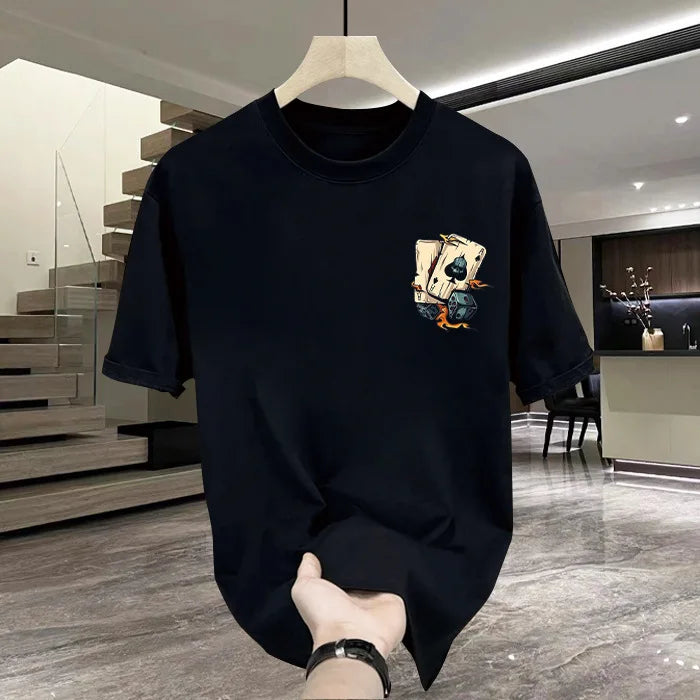 2025 new fashion brand cotton printed men's short sleeve summer burst fashion casual crew-neck shirt 100% cotton