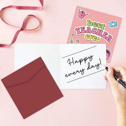 1Set Best Teacher Ever Thank You Card Cute Teacher Appreciation Card with Envelopes, Funny Writable Card Gifts for Teacher's Day