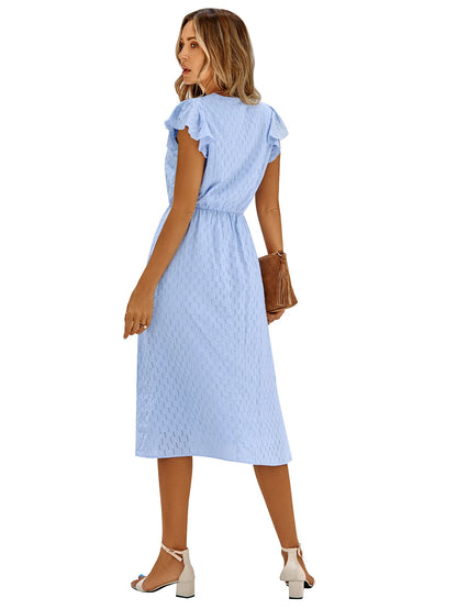2025 New Summer Dress Women Casual Solid V-neck High Waist Fresh Wind Midi Dresses For Women Elegant Boho White Dress Vestidos