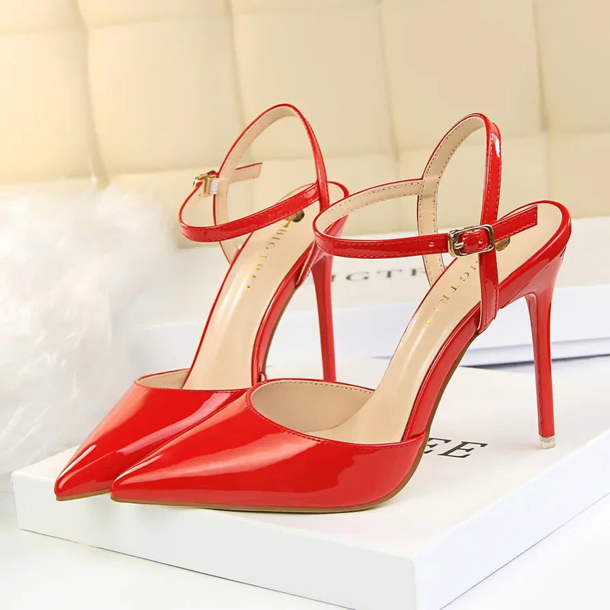 Women 10.5cm High Heels Sandals Lady Metallic Gold Silver Patent Leather Stripper Strap Sandles Wedding Fetish Nightclub Shoes