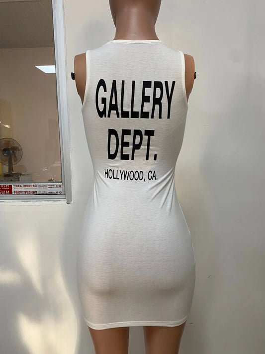 1014European and American women's fashion U-neck fashion sexy letter print mini sleeveless dress