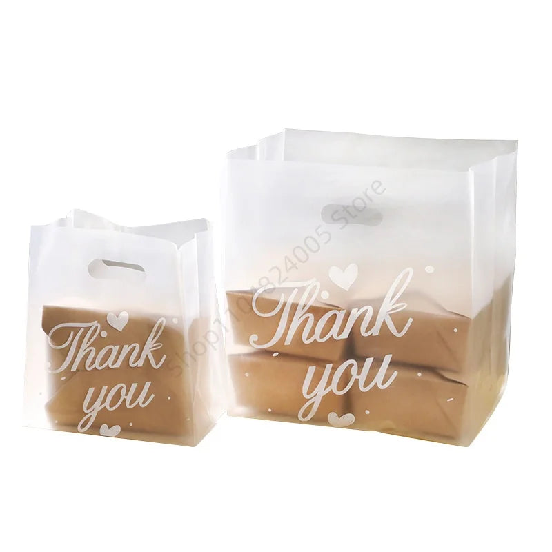 50Pcs Thank You Plastic Gift Bags Shopping Packaging Bag With Handle Christmas Wedding Party Favor Jewelry Clothing Wrapping Bag