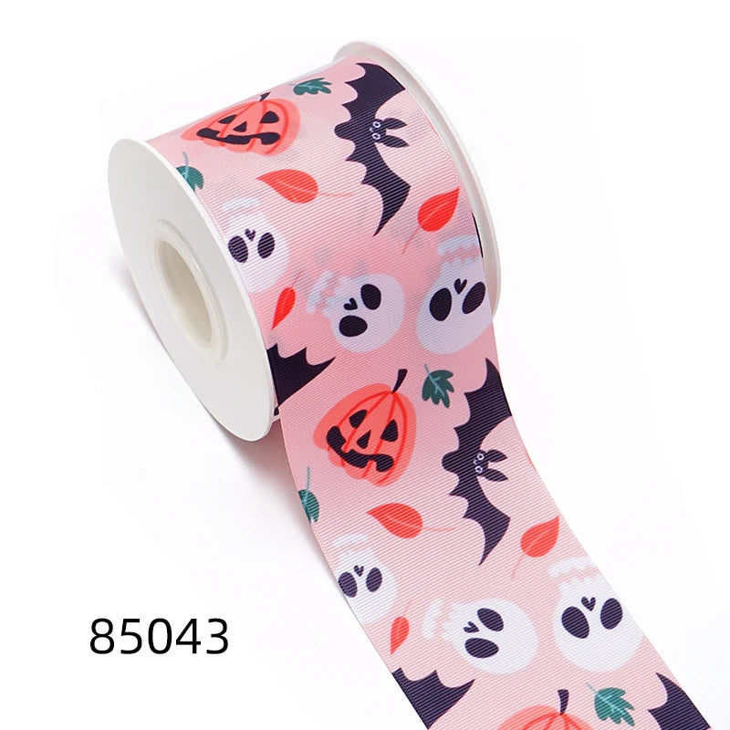 5 Yards Halloween Pumpkin Skeleton Stripe RIP Grosgrain/Satin Ribbon Printed Ribbon For Crafts Decoration Bow 82636