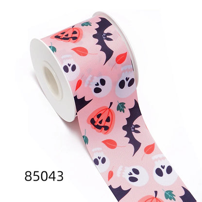 5 Yards Halloween Pumpkin Skeleton Stripe RIP Grosgrain/Satin Ribbon Printed Ribbon For Crafts Decoration Bow 82636